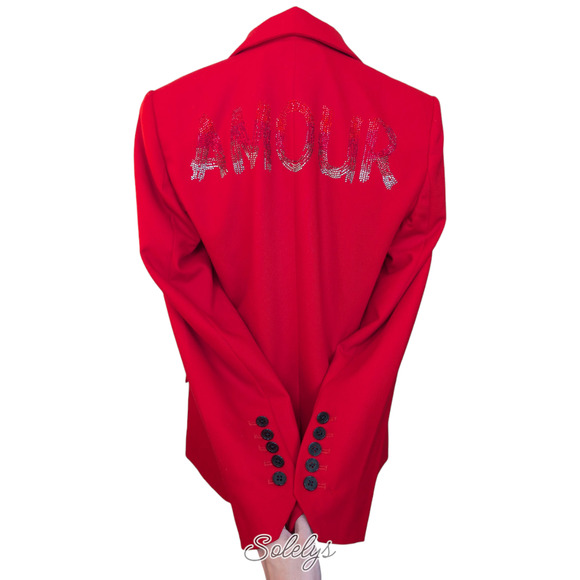 Zadig & Voltaire Victor Bis Amour Heart Red Black Embellished Blazer 36 Small - Picture 8 of 12